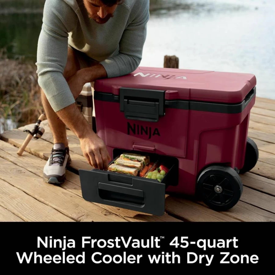 Ninja FB245GY FrostVault 45 Qt Wheeled Cooler with Temp Dry Storage Drawer - Long-Lasting Ice Retention for Camping, Beach & Outdoor Activities - Slate Gray