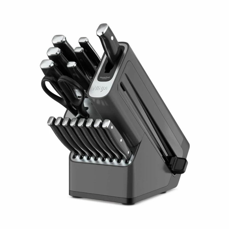 Ninja Foodi NeverDull 9-Piece Premium Knife Block Set with Built-In Sharpener, German Stainless Steel Knives, Black - K32009
