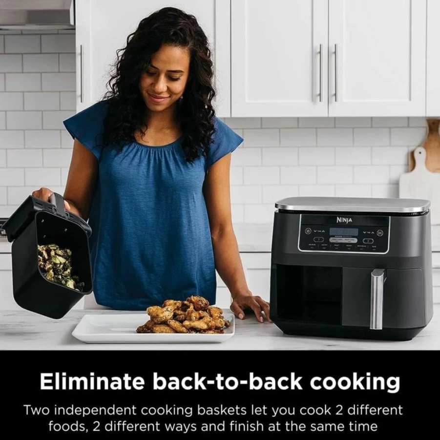 Ninja Air Fryer 6-in-1 with Dual 5 Qt Baskets - Air Fry, Broil, Roast, Bake, Dehydrate & Keep Warm - Cook 8Lb Chicken Wings Simultaneously - Model DZ302
