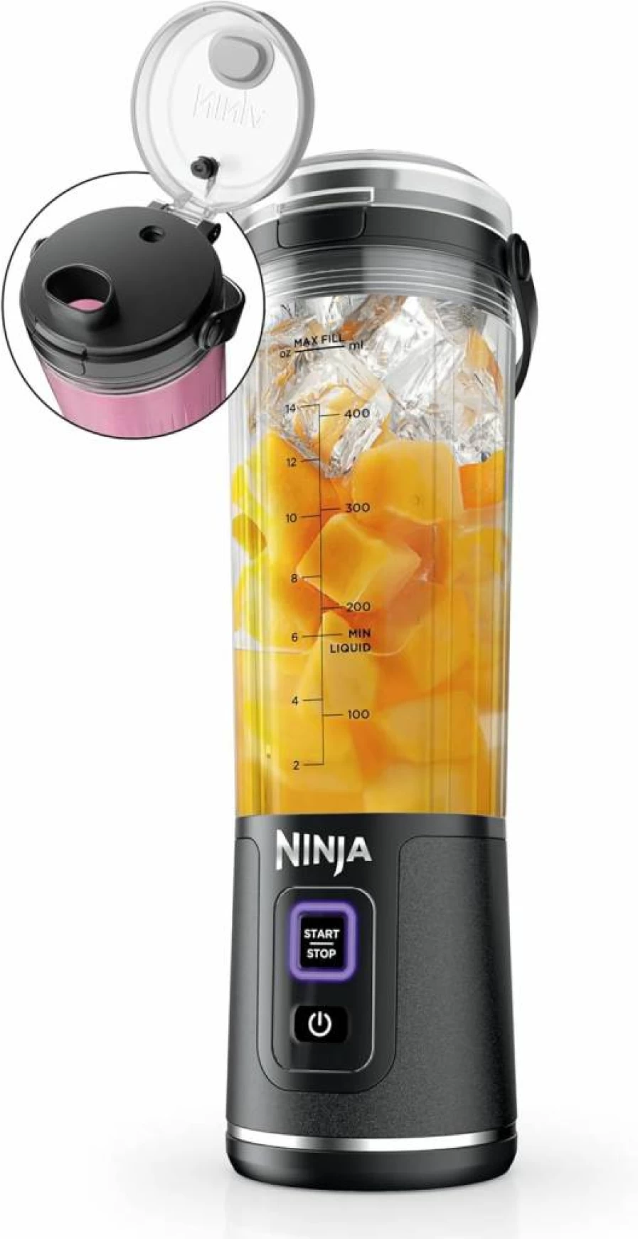 Ninja BC151PR Portable Blender - 18Oz Cordless USB-C Rechargeable Personal Blender for Shakes & Smoothies, BPA Free, Leakproof with Sip Spout, Dishwasher Safe, Passion Fruit