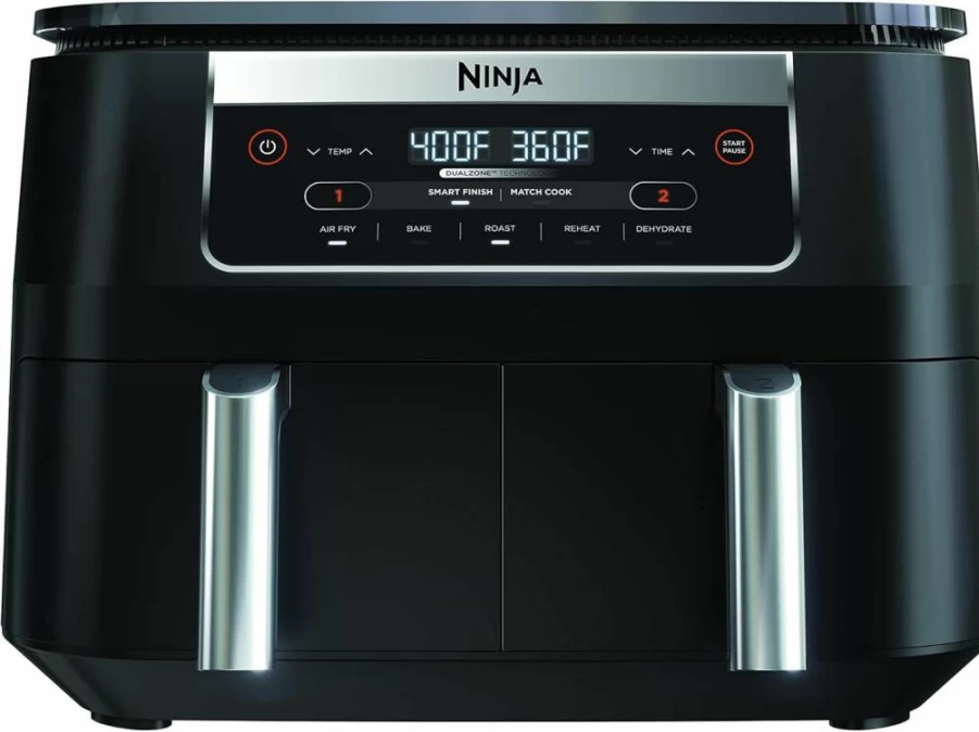 Ninja Foodi 6-Quart DualZone Air Fryer with 2 Independent Baskets, Match Cook & Smart Finish for Roasting, Baking, Dehydrating, Black