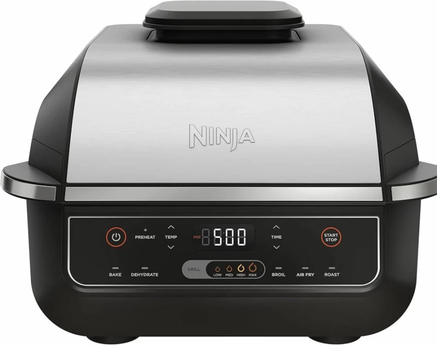 Ninja Foodi Smart XL 6-in-1 Indoor Grill with Air Fry, Roast, Bake, Broil, and Dehydrate, Includes Smart Thermometer, 2nd Gen, Black/Silver, Model DG551