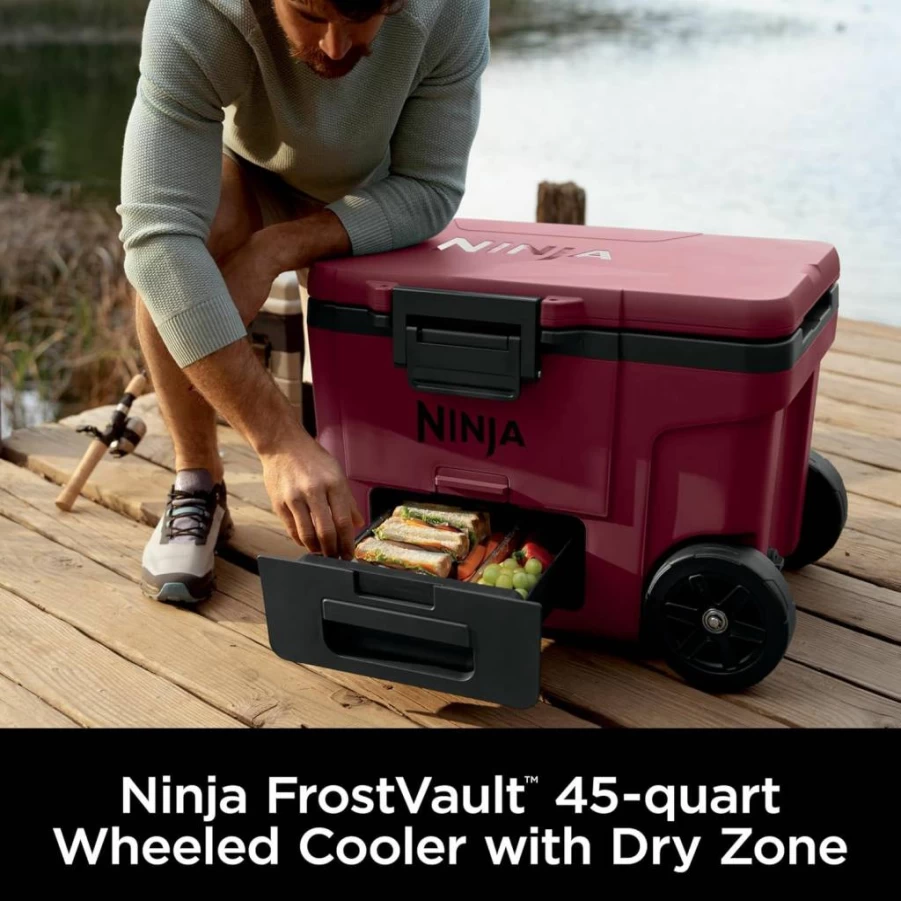 Ninja FB230GY FrostVault 30Qt Wheeled Cooler with Insulated Temp Dry Storage Drawer - Keeps Ice for Days, Perfect for Beach, Camping, Picnics - Slate Gray