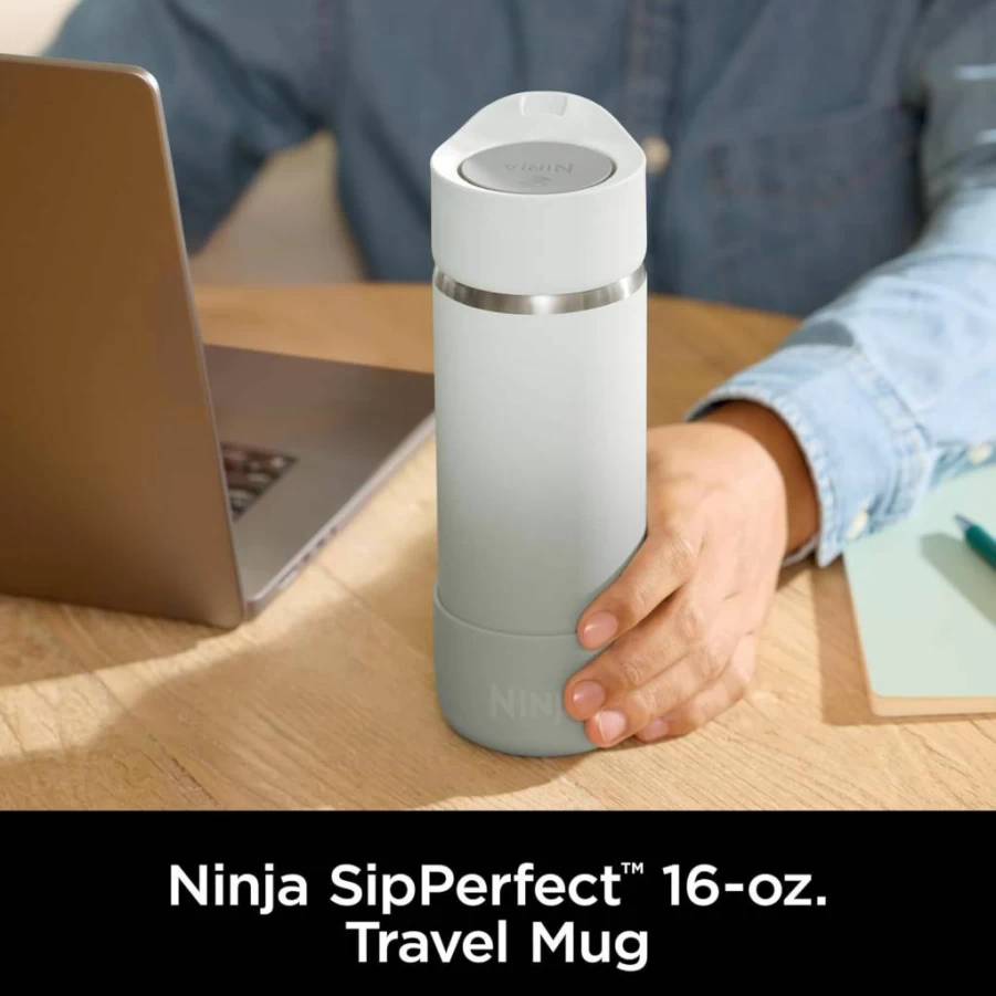 Ninja DW1603BK 16Oz Stainless Steel Travel Mug - Leak Proof, Dishwasher Safe, Insulated Tumbler for Hot Drinks, Onyx Black