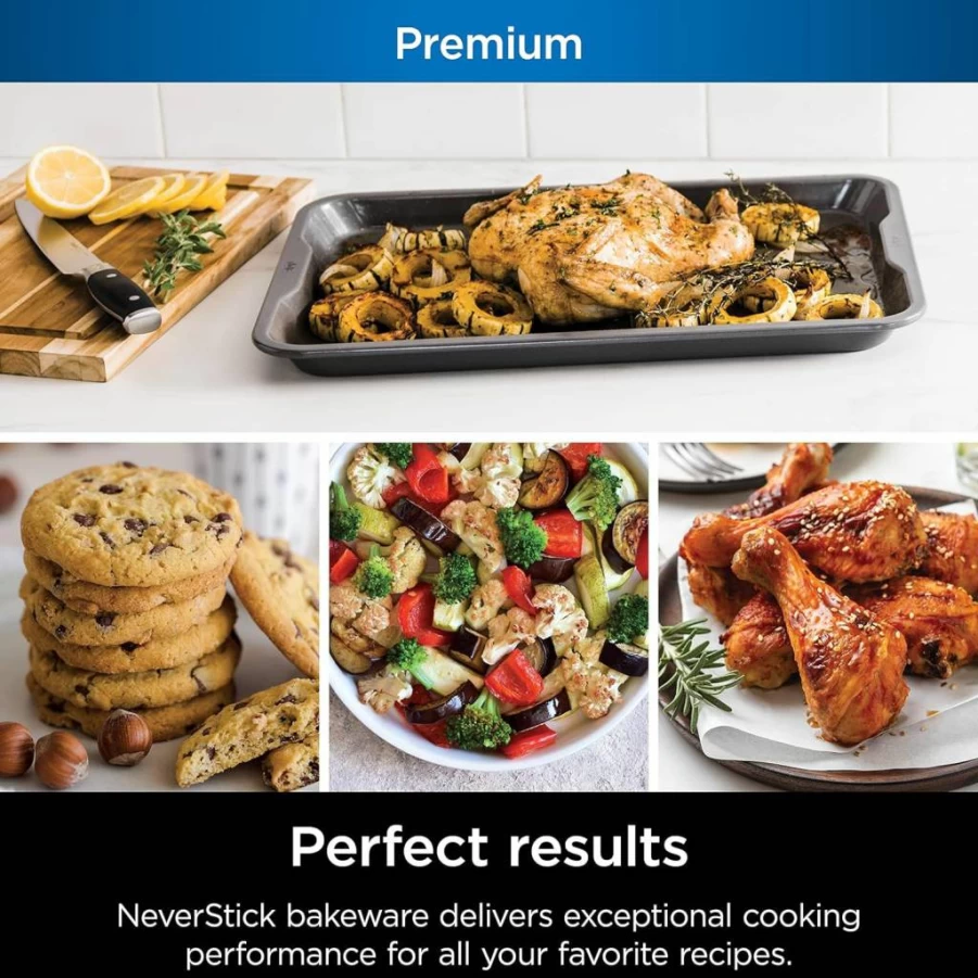 Ninja Foodi NeverStick Premium Nonstick Baking Sheet Set - 2-Piece (9x13 & 11x17 Inch), Oven & Dishwasher Safe, 500°F Heat Resistant, Grey