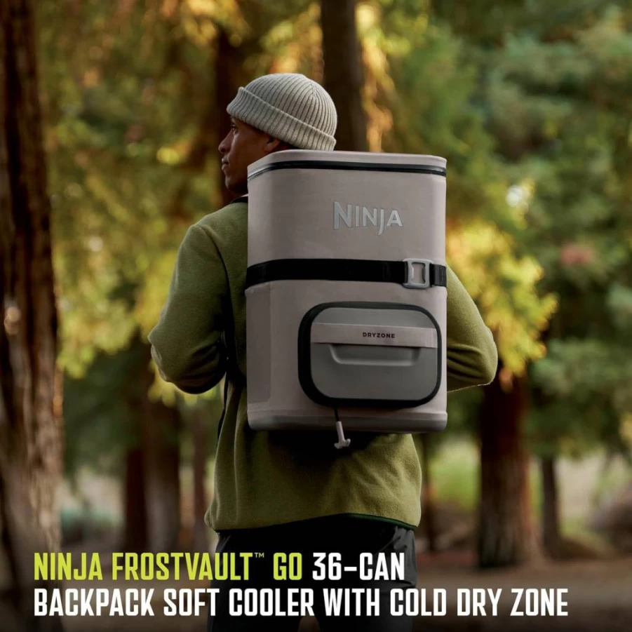 Ninja Frostvault Go Backpack Cooler - 24/36 Can Leakproof Soft Cooler with Built-In Can Opener, Ice Packs & Dry Storage for Camping, Hiking, Beach & Outdoor Activities
