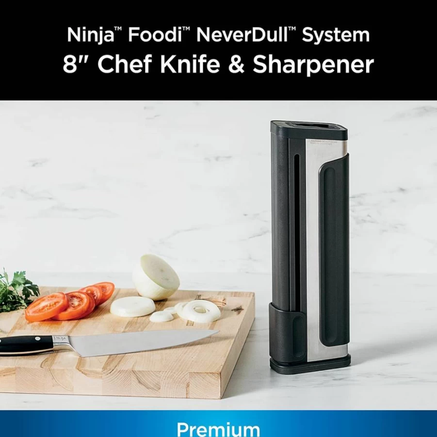 Ninja K32502 Foodi Neverdull Chef Knife Set with Sharpener, Premium German Stainless Steel, Black Kitchen Knives for Professional Cooking