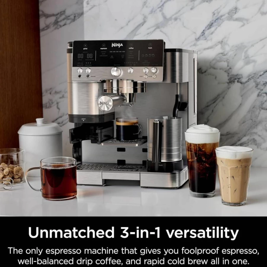 Ninja Es601 Luxe Cafe Premier Series Espresso Machine with Coffee Grinder, Milk Frother, and Built-In Accessory Storage - Stainless Steel Coffee Maker
