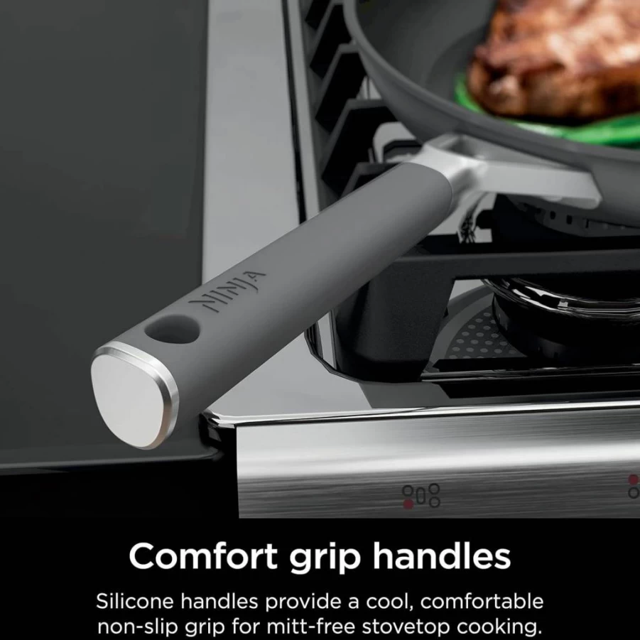 Ninja CW60020 8-Inch Nonstick Fry Pan with Comfort Grip, Dishwasher & Oven Safe to 400°F, Scratch-Resistant Coating, Grey