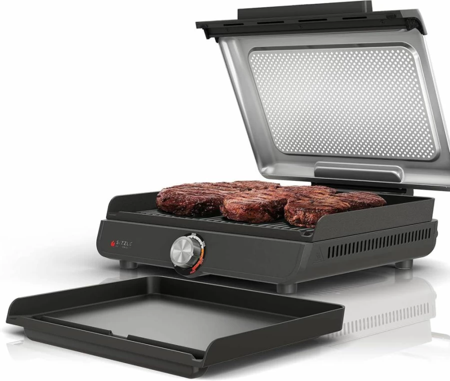 Ninja Gr101 14" Electric Indoor Grill & Griddle, 500F Nonstick Dishwasher Safe, Perfect for Steak, Burgers, Pancakes, Salmon, Veggies, Even Heating, Silver