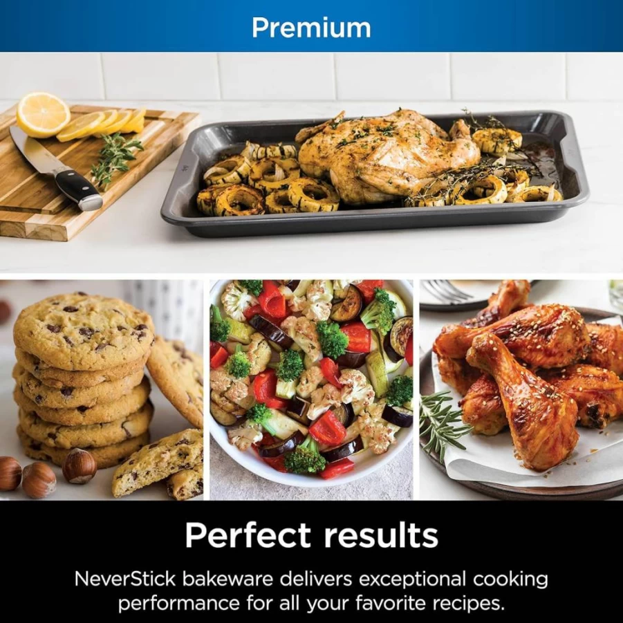 Ninja Foodi NeverStick Premium 10-Piece Bakeware Set - 2 Baking Sheets, Cookie Pan, Loaf Pan, Muffin Pan, 4 Cake Pans & Cooling Rack, Oven Safe to 500°F, Nonstick, Durable Grey Coating