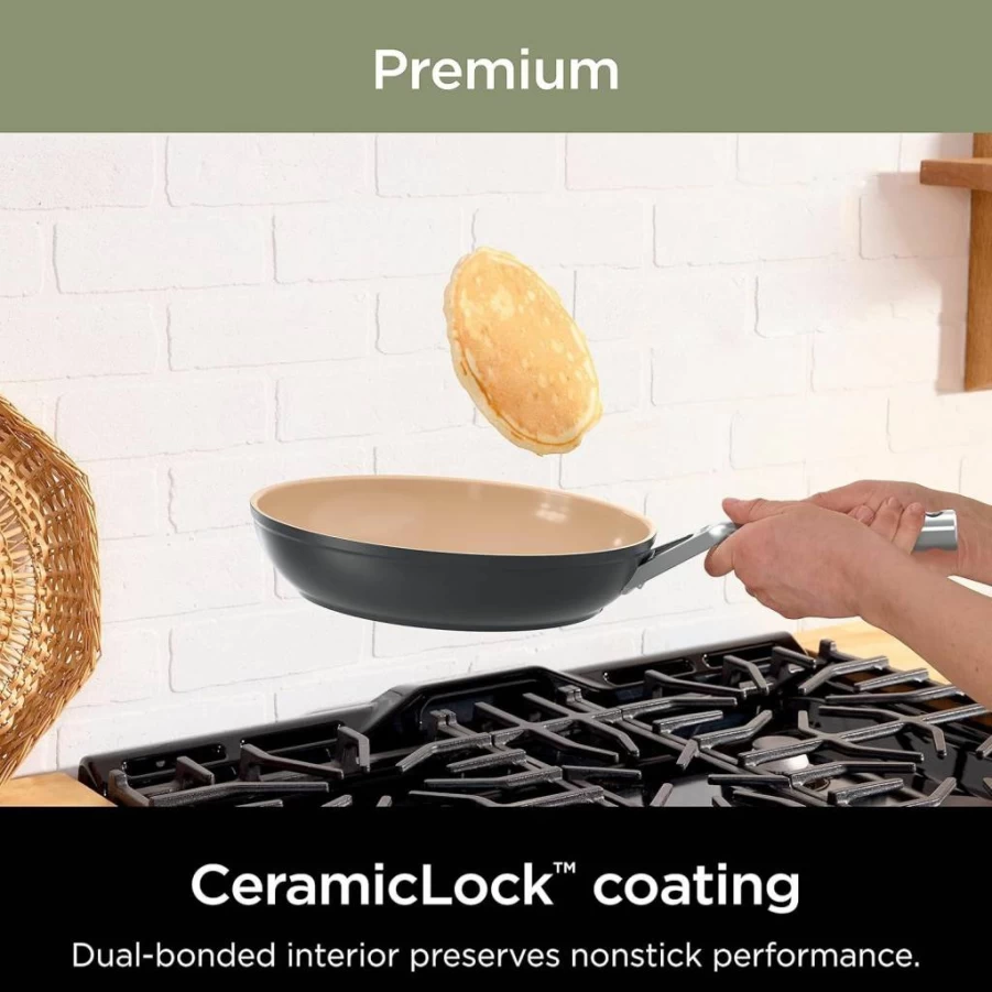 Ninja Premium Ceramic Nonstick 8" Fry Pan - PTFE & PFOA Free, Oven & Dishwasher Safe, Induction Compatible, Healthy Cooking, Apricot (Model CW90020)
