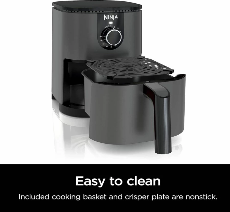 Ninja AF080 Mini Air Fryer 2QT, Compact Nonstick Basket, Quick Set Timer, Energy Efficient, Grey – Perfect for Small Spaces & Quick Meals