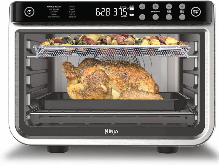 Ninja Foodi 10-in-1 Smart XL Air Fryer Toaster Oven with 6 Trays, Bake, Broil, Roast & Toast, True Surround Convection up to 450°F, Digital Thermometer, Recipe Guide, Silver