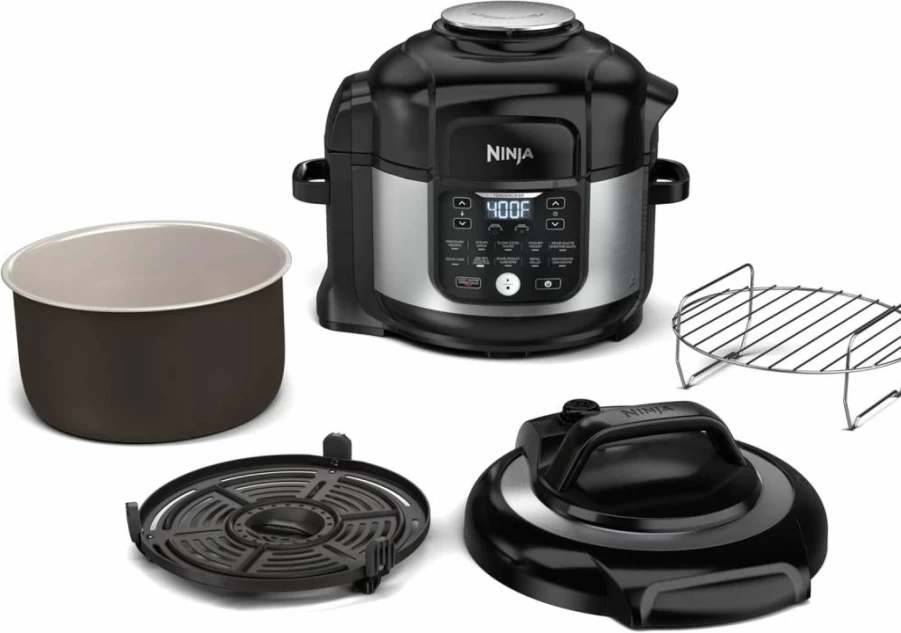 Ninja Foodi 12-in-1 Deluxe XL 8-Quart Pressure Cooker & Air Fryer Combo with 5-Quart Crisper Basket, Reversible Rack, Recipe Book – Steam, Slow Cook, Sear, Sauté, Dehydrate – Silver (FD401 LP3)