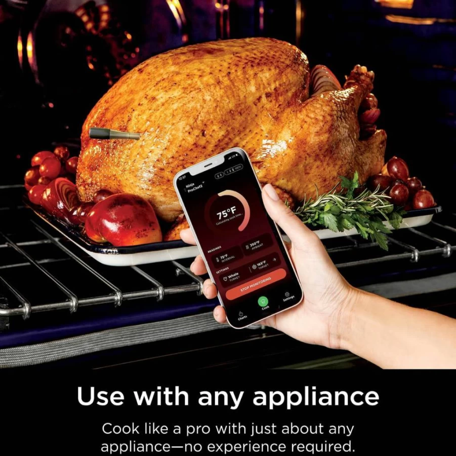 Ninja WP100 ProChef Wireless Meat Thermometer with Bluetooth App, Long Range, Waterproof, for Grill, Smoker, Oven, Air Fryer, Roaster – Flareup Resistant, US Only