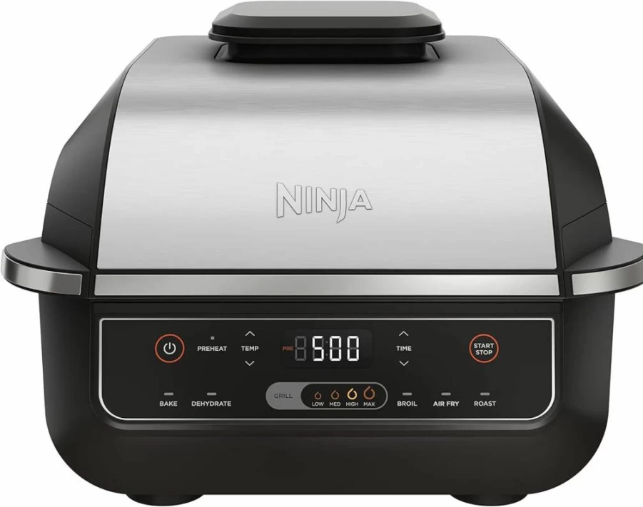 Ninja Foodi EG201 6-in-1 Indoor Grill with Air Fryer, Roast, Bake, Broil & Dehydrate, 2nd Gen, Dishwasher Safe, Black/Silver Countertop Grill