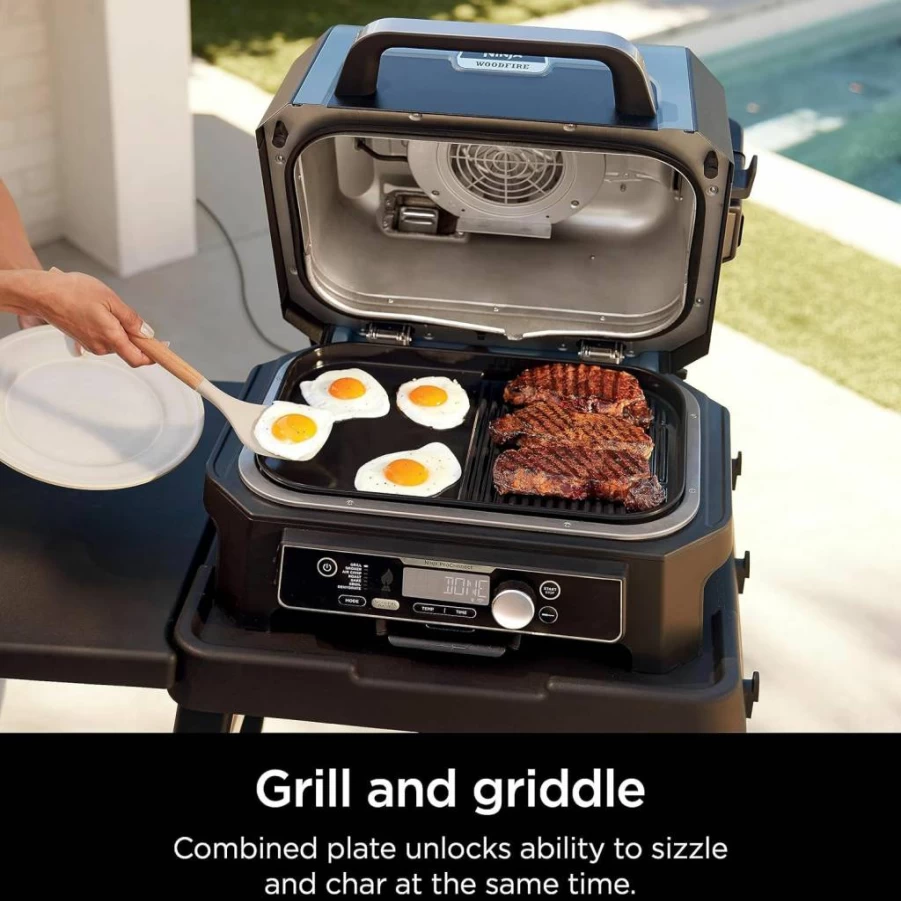 Ninja Woodfire Grill & Griddle Plate for OG800 & OG900 Series - 2-in-1 Ceramic Nonstick Outdoor Cooking, Black