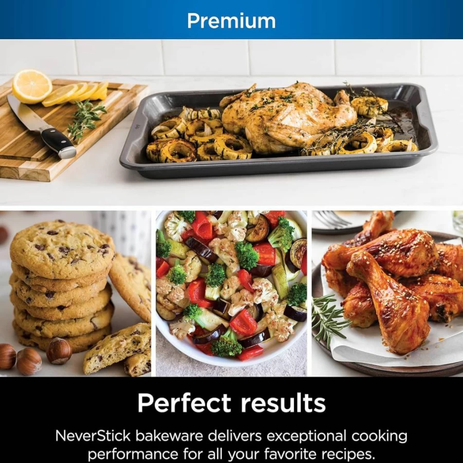 Ninja Foodi NeverStick Premium Nonstick Baking Sheet - 9x13 Inch, Oven Safe to 500°F, Dishwasher Safe, Durable Grey Cookie Pan for Easy Baking & Cleaning