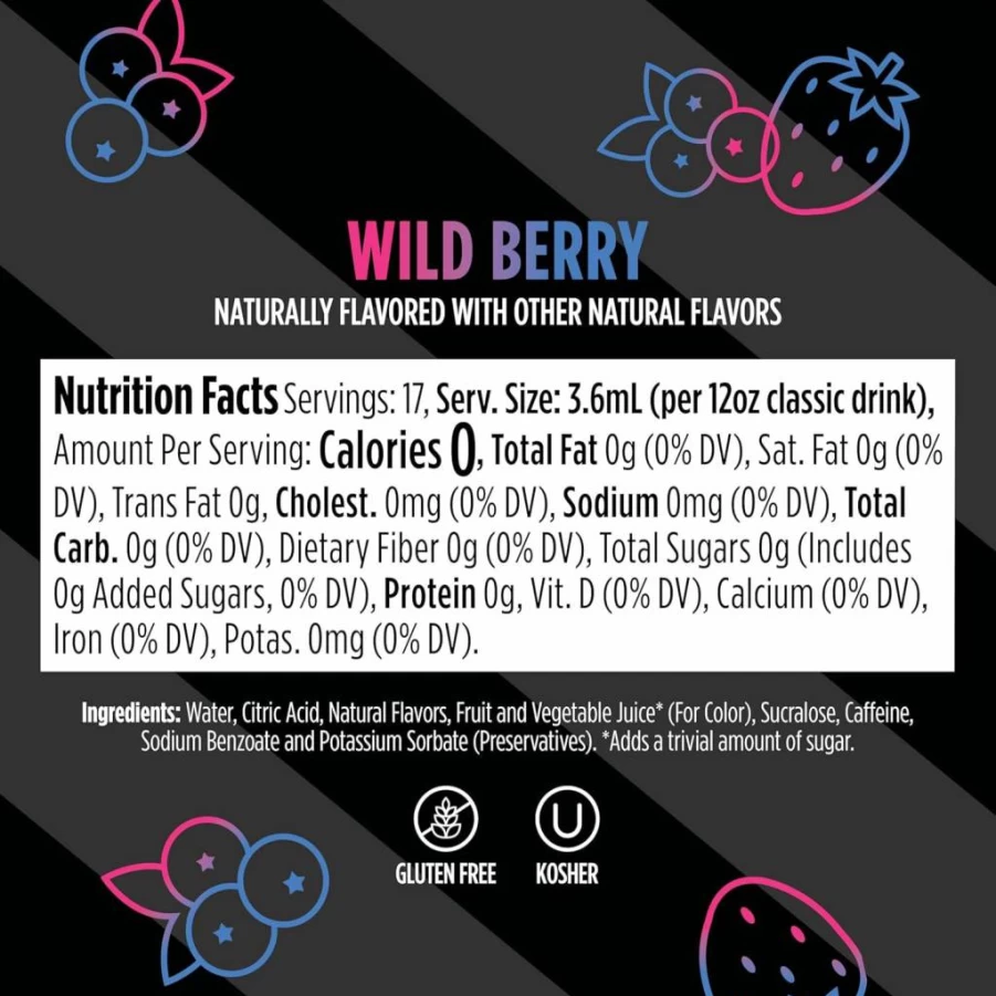 Ninja Thirsti Flavored Water Drops - Wild Berry, Caffeine Infused, Zero Sugar & Calories, Makes 17 Drinks, 3 Pack (12oz Each)