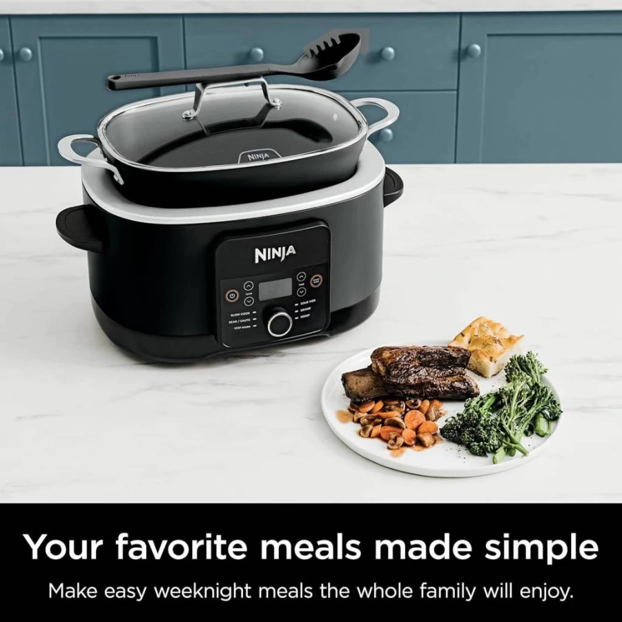 Ninja MC1001 Foodi PossibleCooker Pro 8.5-Quart 8-in-1 Multi-Cooker with Slow Cooker, Dutch Oven & Steamer, Nonstick Oven-Safe Pot (500°F), Sea Salt Gray