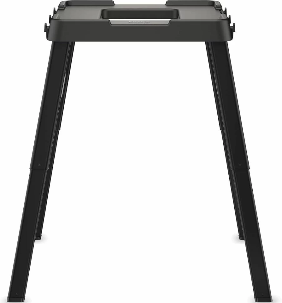 Ninja Adjustable Height Outdoor Stand with Utensil Holder, Weather-Resistant Black Side Table for Woodfire Cooking, 26" X 34" X 34