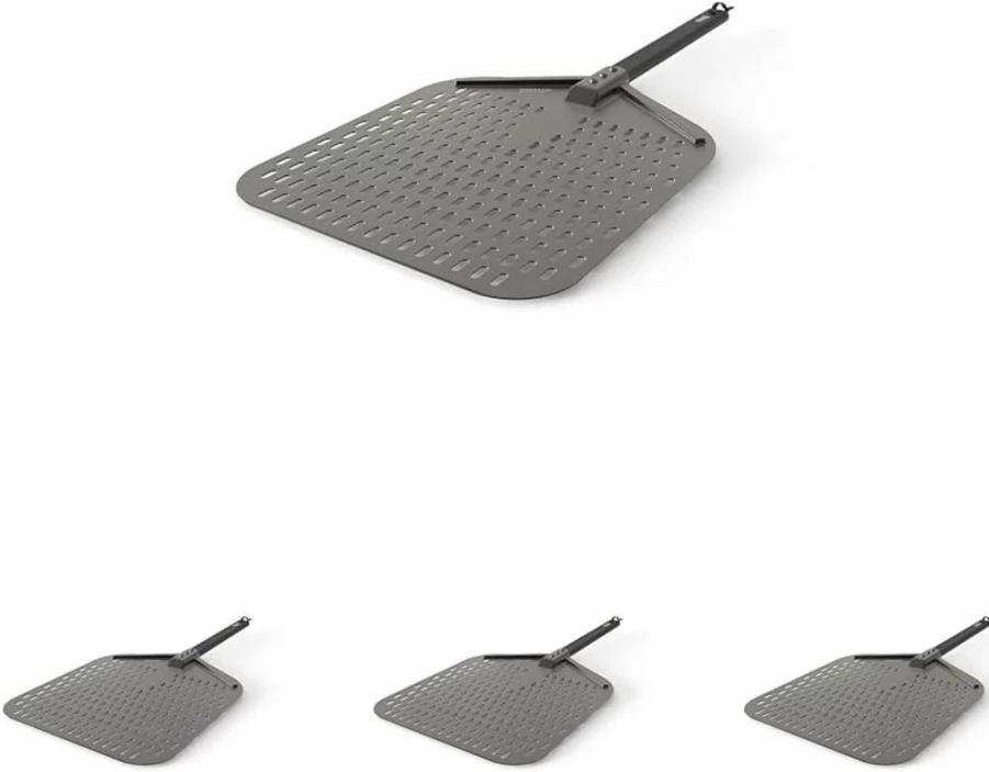 Ninja Xskoppl Perforated Aluminum Pizza Peel for Woodfire Ovens, 19.5" x 16.5" Grey/Black with Hanging Drawstring, Compatible with OO100 Series Outdoor Ovens