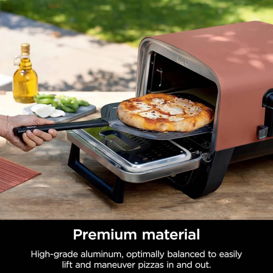 Ninja Xskoppl Perforated Aluminum Pizza Peel for Woodfire Ovens, 19.5" x 16.5" Grey/Black with Hanging Drawstring, Compatible with OO100 Series Outdoor Ovens