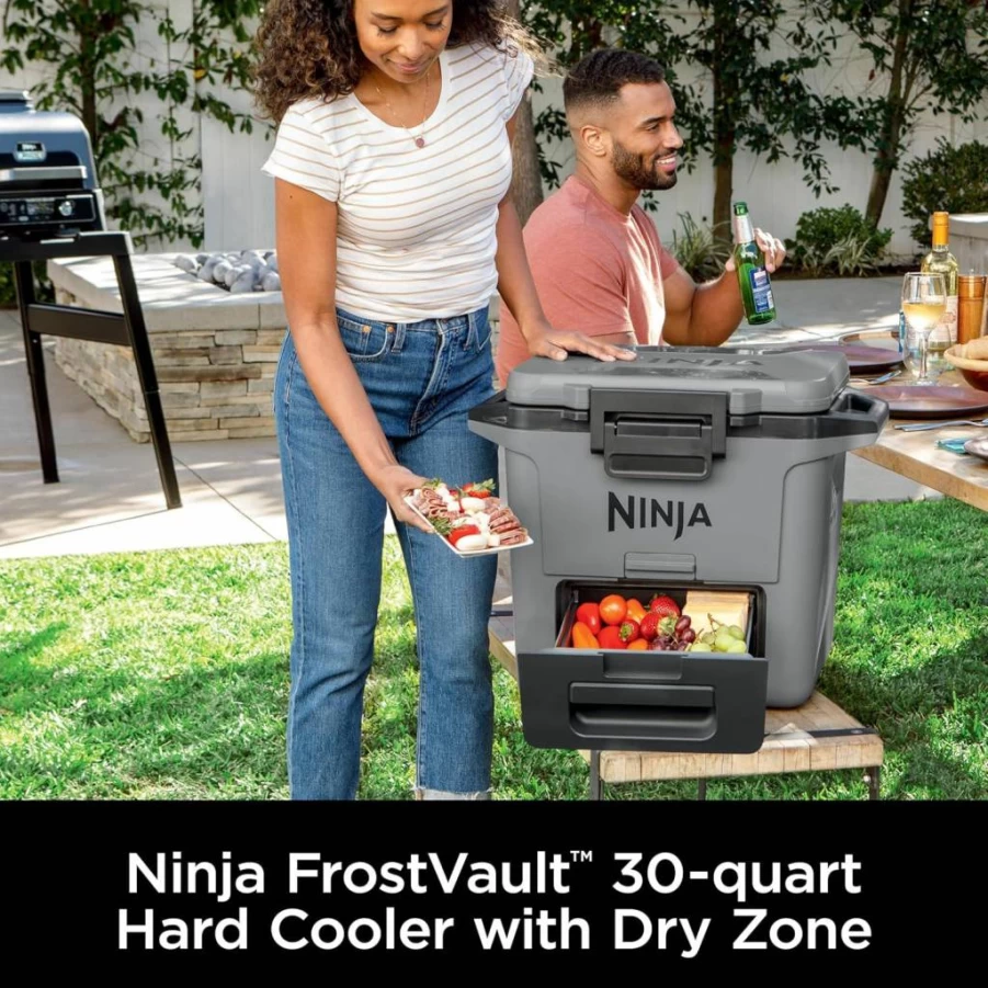 Ninja FB131GY 30Qt FrostVault Hard Cooler with Dry Storage Drawer, Heavy-Duty Insulated Cooler Keeps Ice 5+ Days, Slate Gray