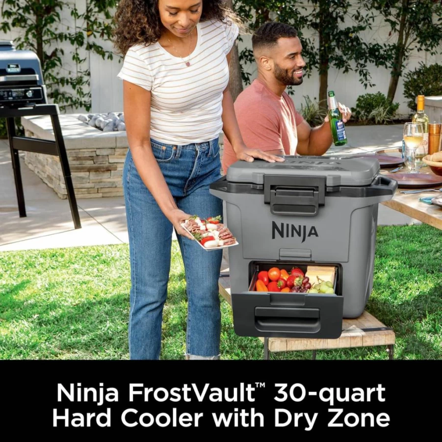 Ninja FB151BL 50Qt FrostVault Hard Cooler with Dry Storage Drawer, Heavy-Duty Insulated Cooler for Camping & Outdoor, Lakeshore Blue, Keeps Ice for Days
