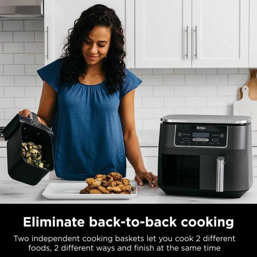 Ninja Foodi 6-in-1 FlexBasket Air Fryer, 7-Quart Family Size, Smart Finish Technology, Cook 2 Foods 2 Ways, Air Fry, Roast, Bake, Black (DZ071)