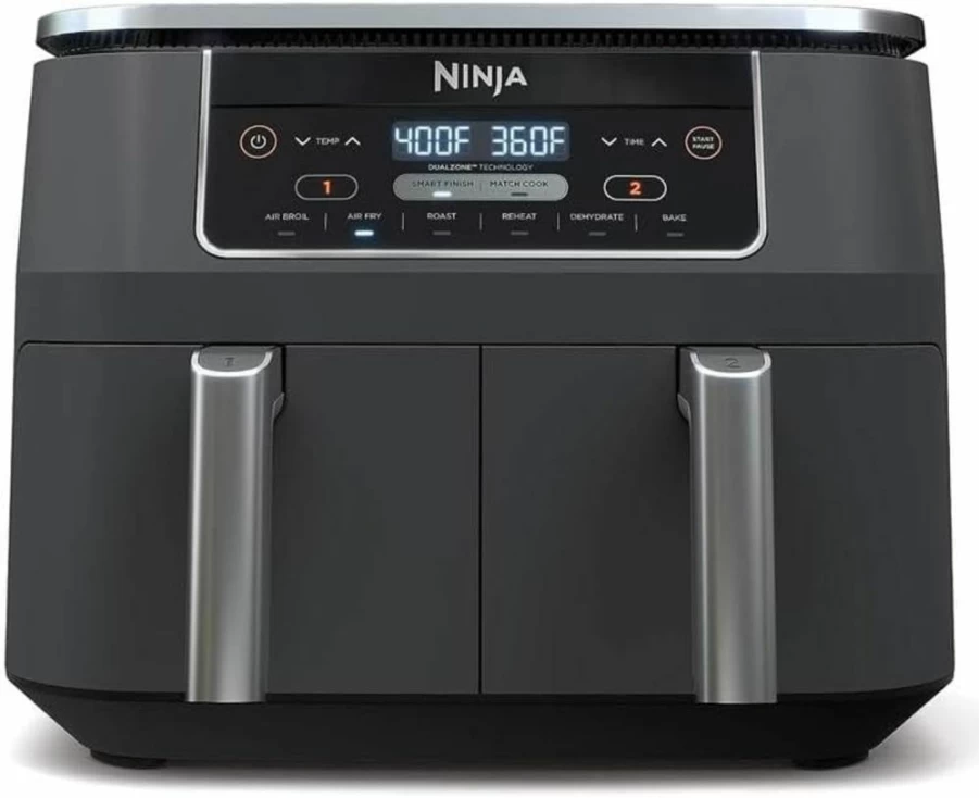 Ninja Foodi 8-Quart 6-in-1 DualZone Air Fryer with 2 Independent Baskets, Match Cook & Smart Finish, Roast, Broil, Dehydrate, Quick Easy Meals, Grey