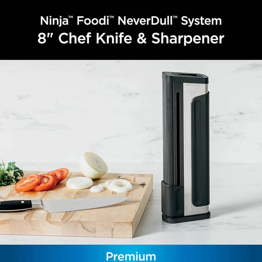 Ninja K30020 Foodi Neverdull 8-Inch Chef Knife - Premium German Stainless Steel Blade, Ergonomic Handle, Black - Professional Kitchen Knife for Precision Cutting