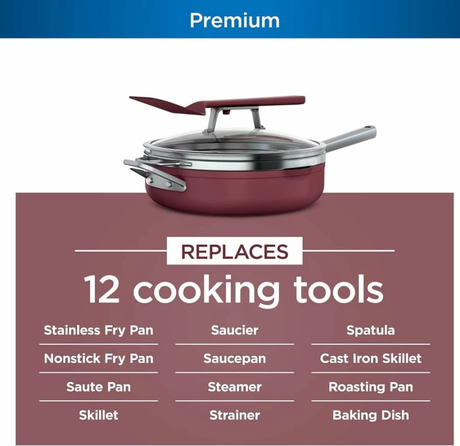 Ninja Foodi Neverstick Possiblepan Premium Nonstick Cookware Set, 4-Quart Capacity with Steamer Basket, Glass Lid & Spatula, Oven Safe to 500°F, Vanilla Bean