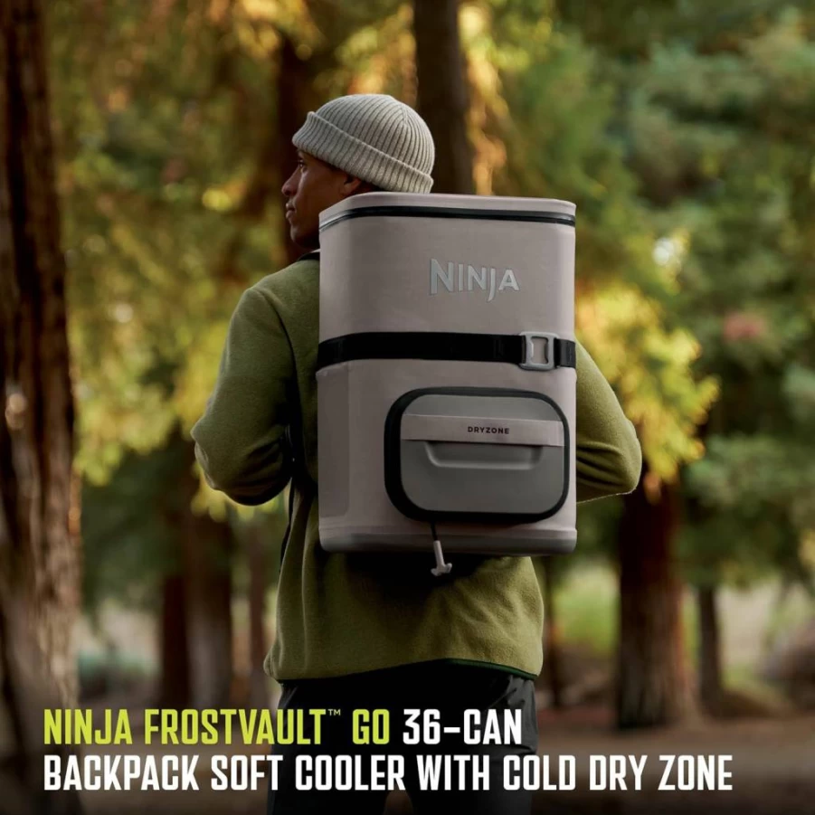 Ninja Frostvault Go Backpack Cooler - 24/36 Can Leakproof Soft Cooler with Built-In Can Opener, Ice Packs & Dry Storage for Hiking, Camping, Beach & Outdoor Activities