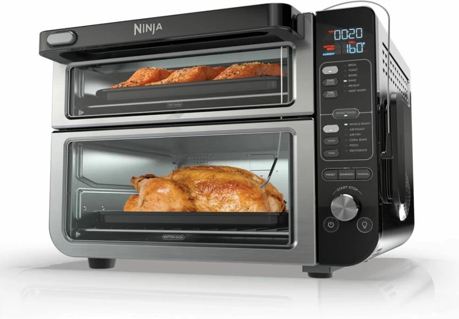 Ninja DCT451 12-in-1 Smart Double Oven with FlexDoor, Air Fry, Convection, Thermometer, FlavorSeal, Smart Finish, Rapid Top Heating, Stainless Steel