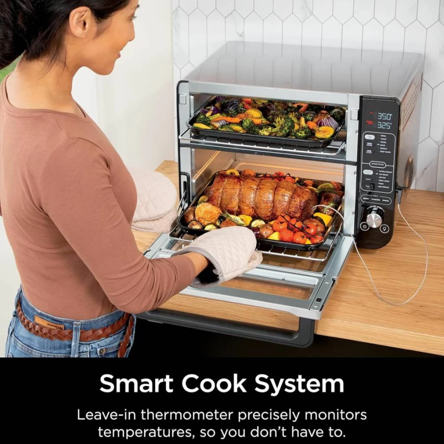 Ninja DCT451 12-in-1 Smart Double Oven with FlexDoor, Air Fry, Convection, Thermometer, FlavorSeal, Smart Finish, Rapid Top Heating, Stainless Steel