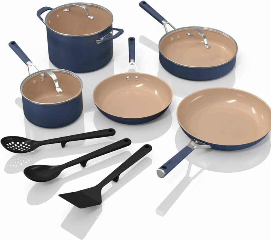 Ninja CW40026 10.25 Inch Nonstick Ceramic Fry Pan - PTFE Free, Oven & Dishwasher Safe, Induction Compatible, Navy Blue, Comfort Grip Handle