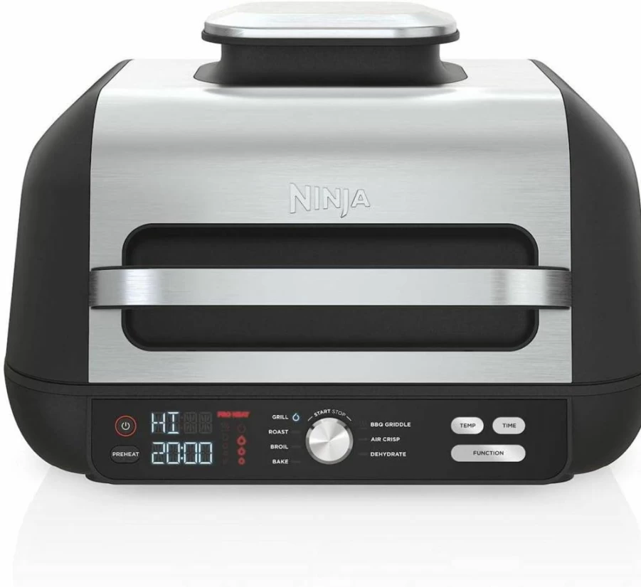 Ninja Foodi Smart XL Pro 7-in-1 Indoor Grill & Air Fryer Combo with Pro Power Grate, Flat Top Griddle, Smart Thermometer, and Crisper Basket, Black