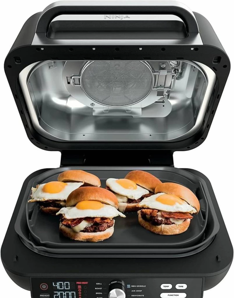 Ninja Foodi Smart XL Pro 7-in-1 Indoor Grill & Air Fryer Combo with Pro Power Grate, Flat Top Griddle, Smart Thermometer, and Crisper Basket, Black