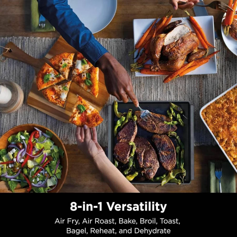 Ninja Foodi 13-in-1 Toaster Oven Air Fryer Combo with Thermometer, Stainless Steel, Flip Away Design for Quick Meals, Frying, Dehydrating & Reheating (Model SP351)