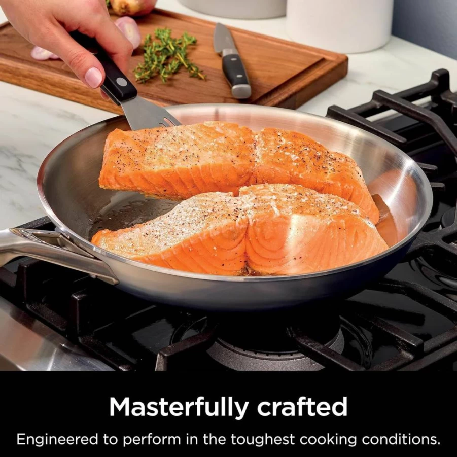 Ninja C90030 Everclad 12-Inch Tri-Ply Stainless Steel Fry Pan - Commercial-Grade, Oven Safe to 600°F, Works on All Stovetops Including Induction