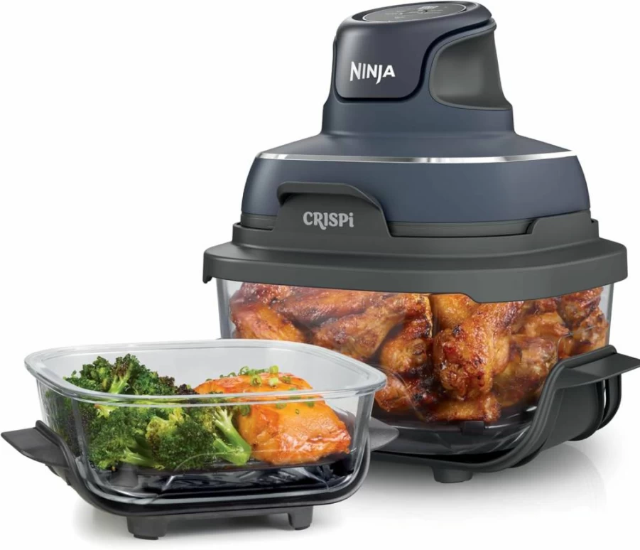 Ninja Crispi Air Fryer with 4 Qt & 6 Cup Glass Containers – Microwave, Freezer & Dishwasher Safe, Non-Toxic, Portable Cooking System for Air Frying, Baking, and Easy Meals (Green, Model Fn101Sg)