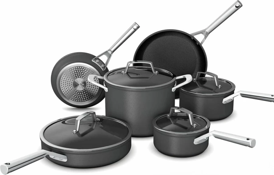 Ninja Foodi Neverstick Premium 8-Piece Hard-Anodized Nonstick Cookware Set with Glass Lids, Oven Safe to 500°F, Slate Grey