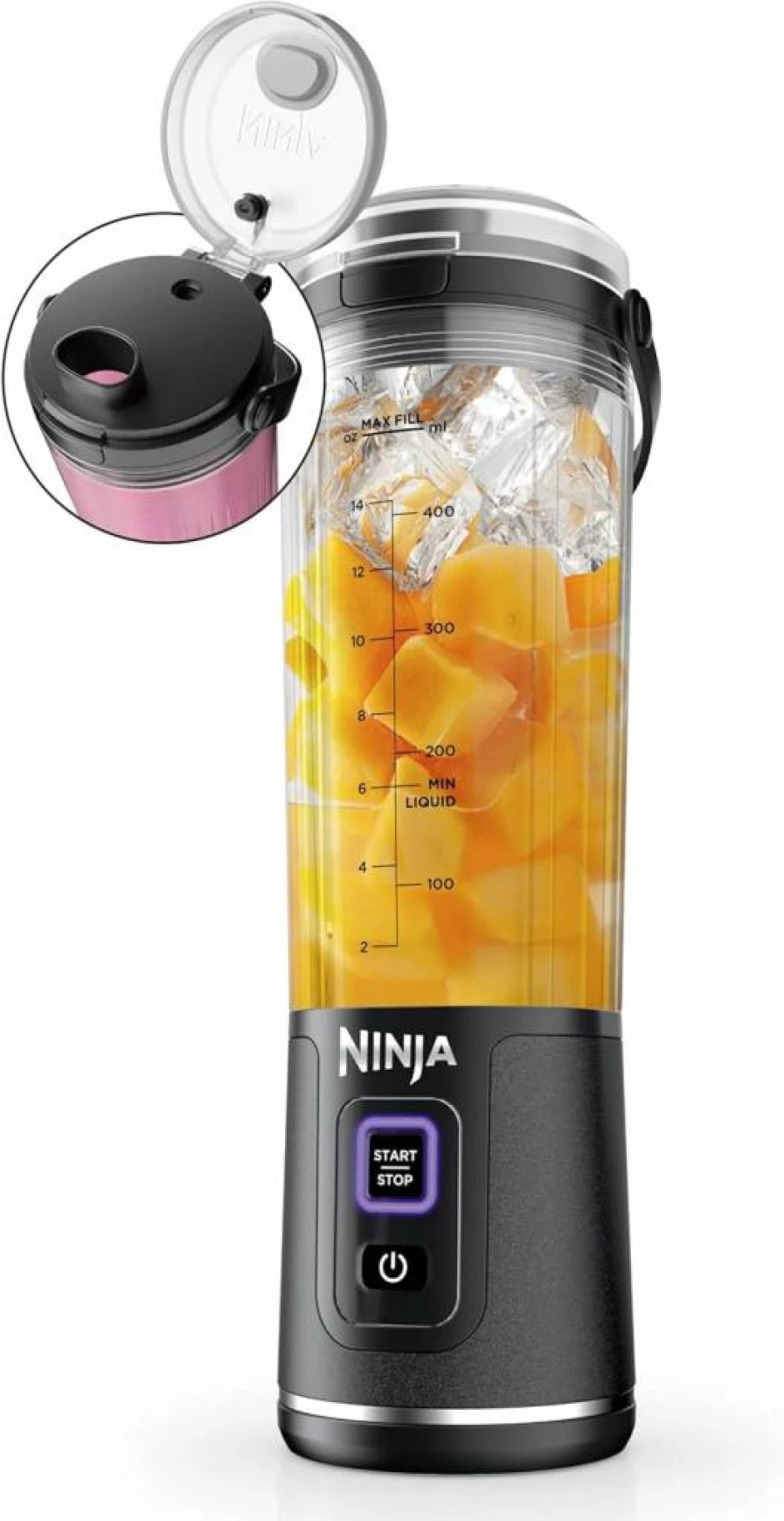 Ninja BC151BK Portable Blender - 18Oz USB-C Rechargeable, BPA Free, Leakproof Lid with Sip Spout, Dishwasher Safe, Cordless Personal Blender for Shakes & Smoothies, Black