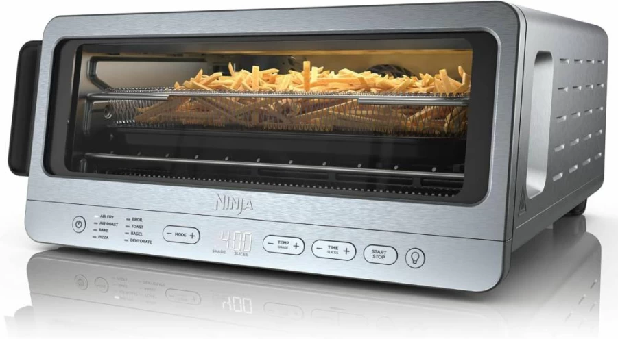 Ninja SP101 8-in-1 Digital Air Fryer Toaster Oven with XL Capacity, 1800W Power, Flip-Up Design, Includes Air Fry Basket, Wire Rack & Crumb Tray, Silver Countertop Convection Oven