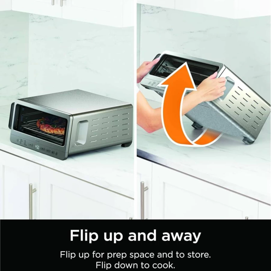 Ninja SP101 8-in-1 Digital Air Fryer Toaster Oven with XL Capacity, 1800W Power, Flip-Up Design, Includes Air Fry Basket, Wire Rack & Crumb Tray, Silver Countertop Convection Oven