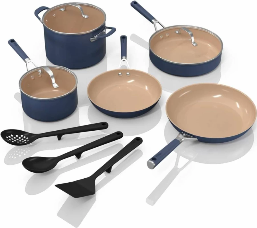Ninja CW40020 8-Inch Nonstick Ceramic Fry Pan - PTFE-Free, Oven & Dishwasher Safe, Induction Compatible, Navy Blue, Comfort Grip Handle