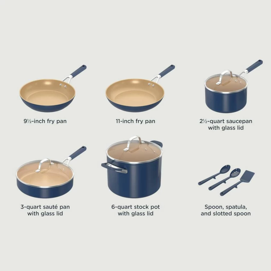Ninja CW40020 8-Inch Nonstick Ceramic Fry Pan - PTFE-Free, Oven & Dishwasher Safe, Induction Compatible, Navy Blue, Comfort Grip Handle