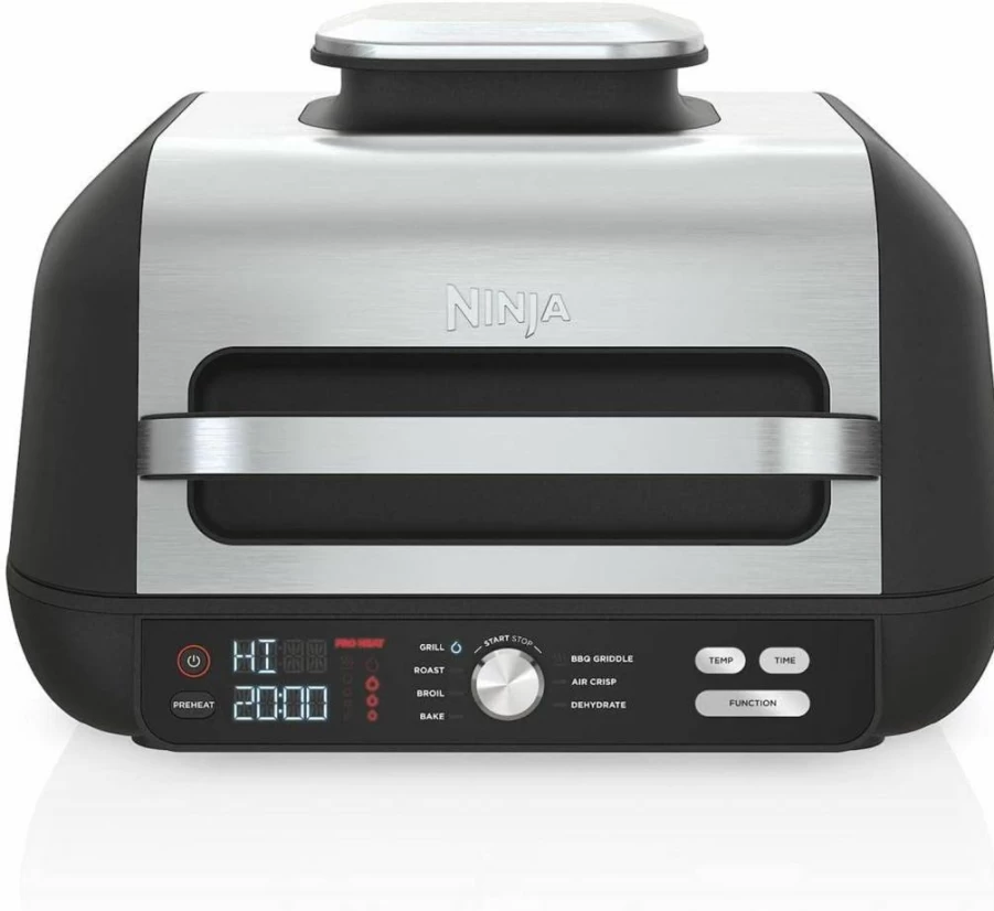 Ninja FG551 Foodi Smart XL 6-in-1 Indoor Grill with Air Fryer, Roast, Bake, Broil & Dehydrate, Smart Thermometer, Black/Silver Countertop Grill